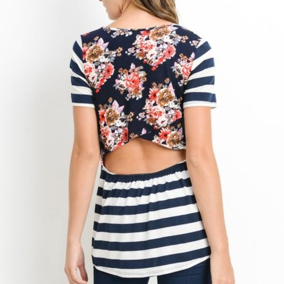 Striped and Floral Open Back Top - Picture 6 of 6
